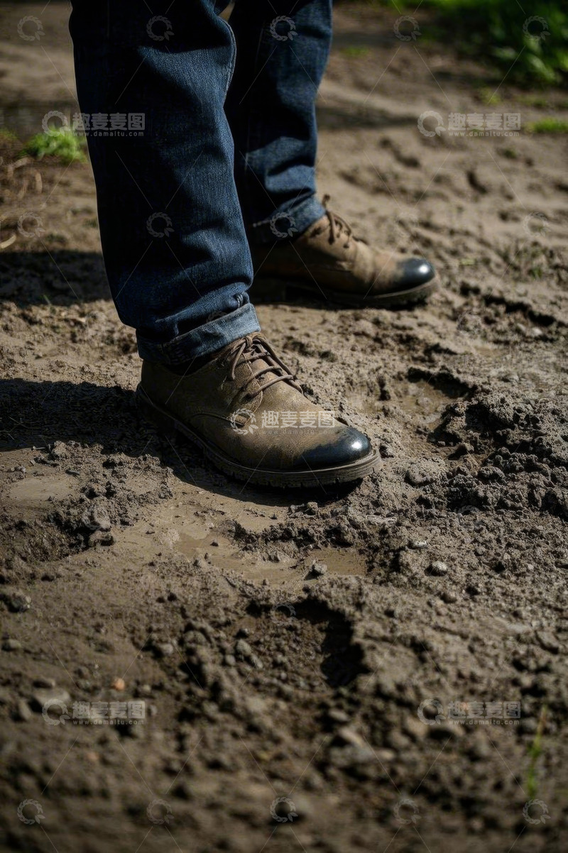 高清大图下载【趣麦麦图】户外泥地中穿着皮鞋的人