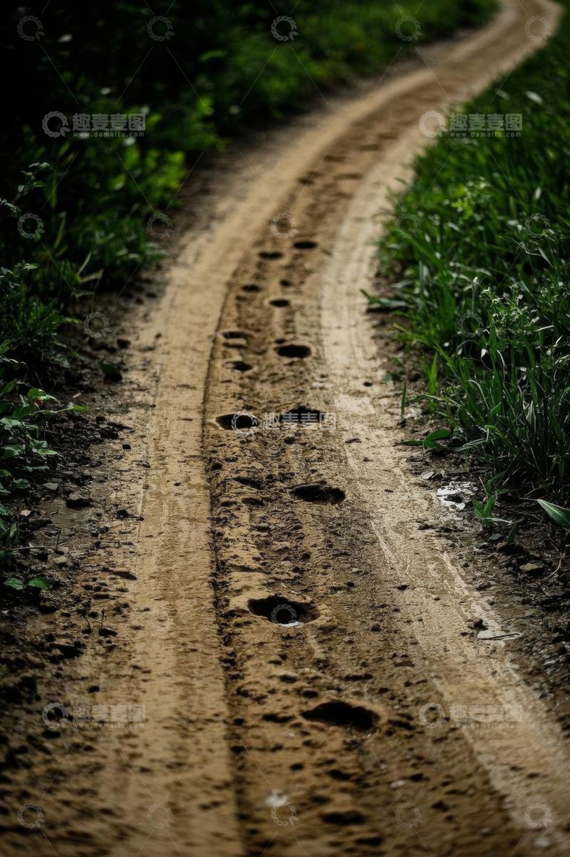 高清大图下载【趣麦麦图】乡间泥泞小路与两侧绿植