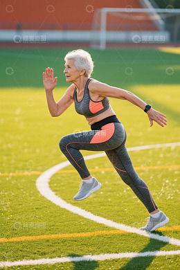 活力老年女性田径运动场景
