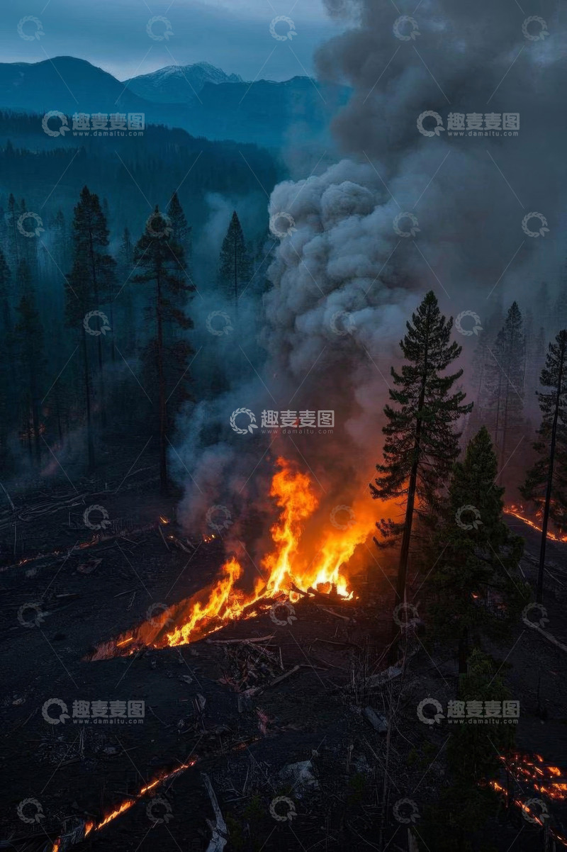 高清大图下载【趣麦麦图】山林火灾浓烟升腾景象