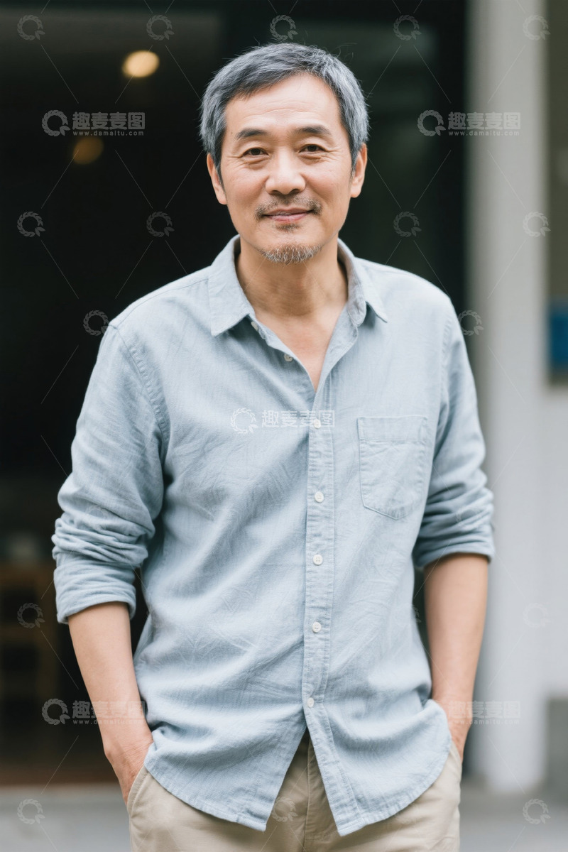 高清大图下载【趣麦麦图】中年男子户外休闲照淡蓝色衬衫