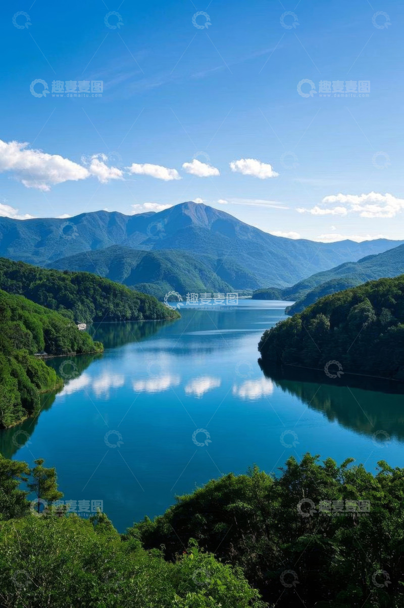 高清大图下载【趣麦麦图】青山绿水间的宁静湖泊