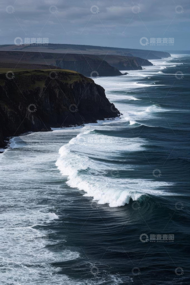 高清大图下载【趣麦麦图】海岸边波涛拍击悬崖景观