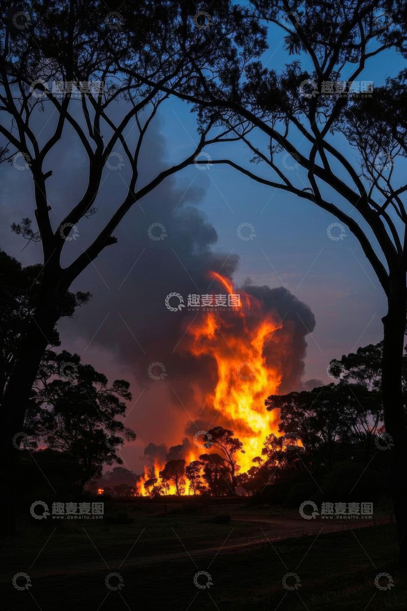 高清大图下载【趣麦麦图】森林中熊熊燃烧的火焰景观