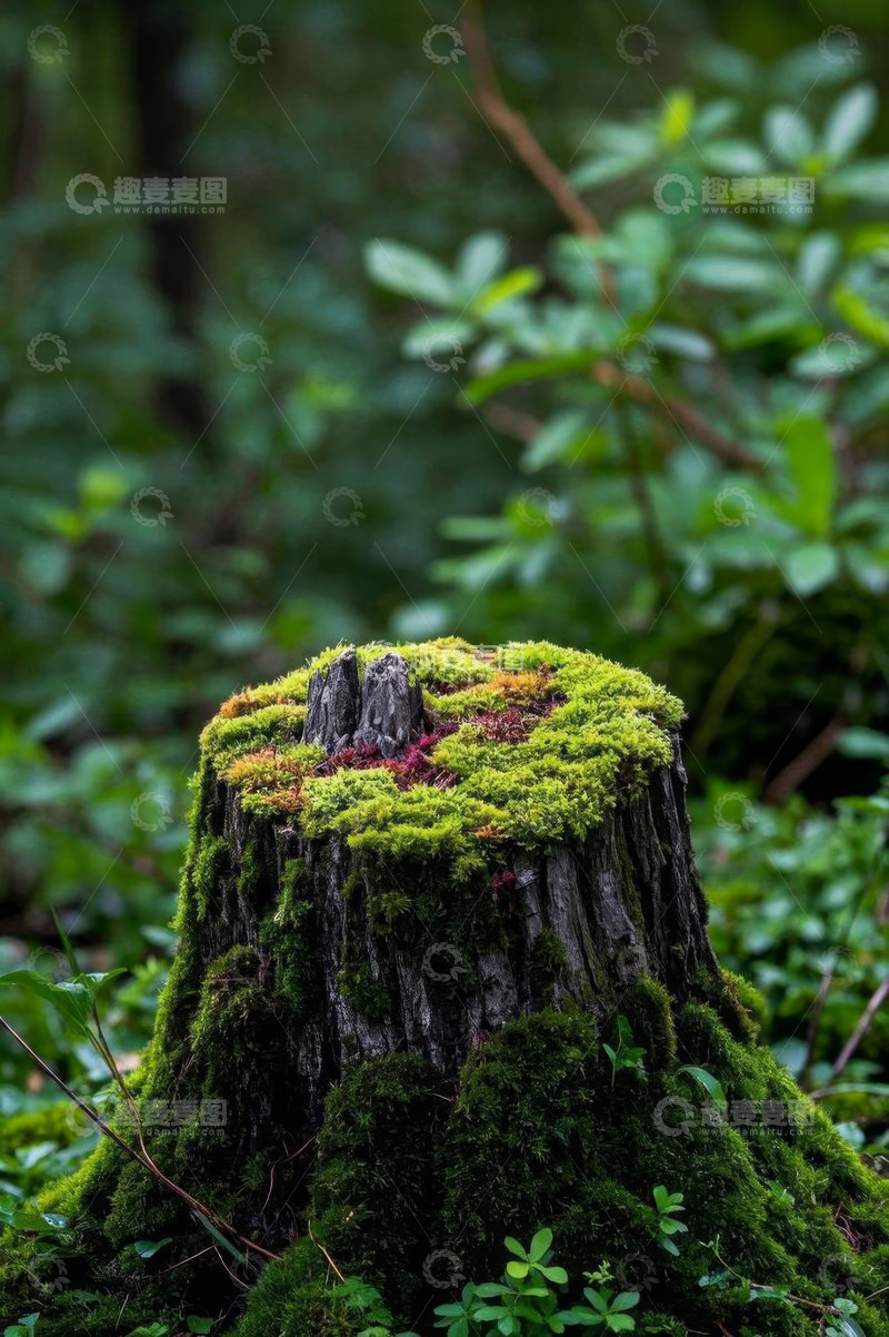 高清大图下载【趣麦麦图】森林中长满苔藓的树桩