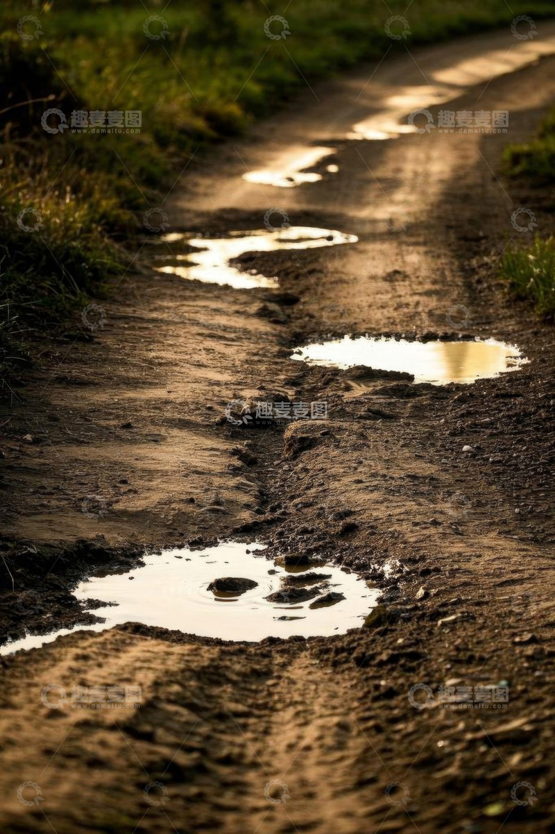 高清大图下载【趣麦麦图】乡间土路上的积水水坑