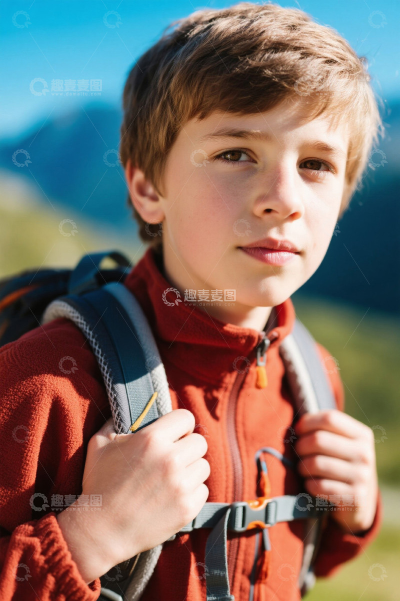 高清大图下载【趣麦麦图】阳光下背着背包的男孩