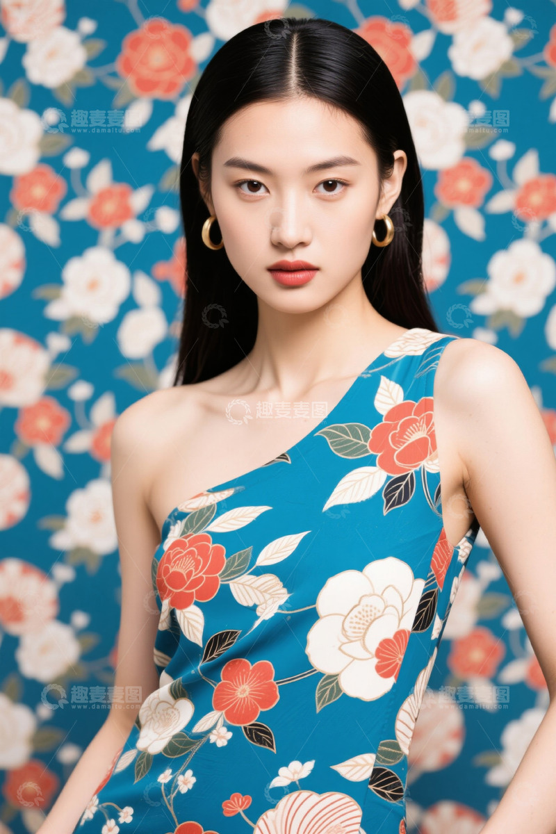 高清大图下载【趣麦麦图】时尚花卉印花连衣裙美女写真