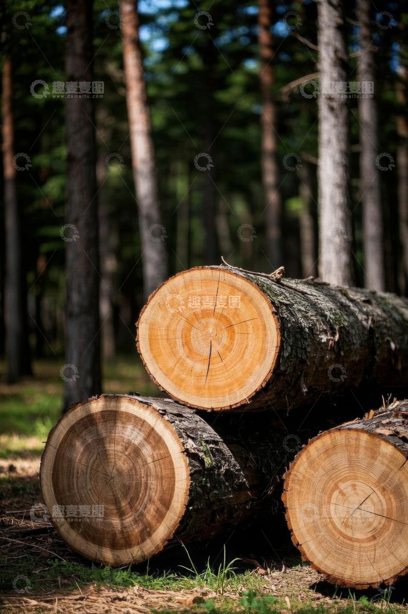 高清大图下载【趣麦麦图】森林中堆放的原木