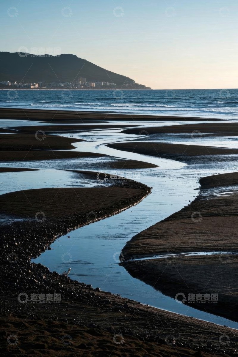 高清大图下载【趣麦麦图】海边沙滩潮汐景观