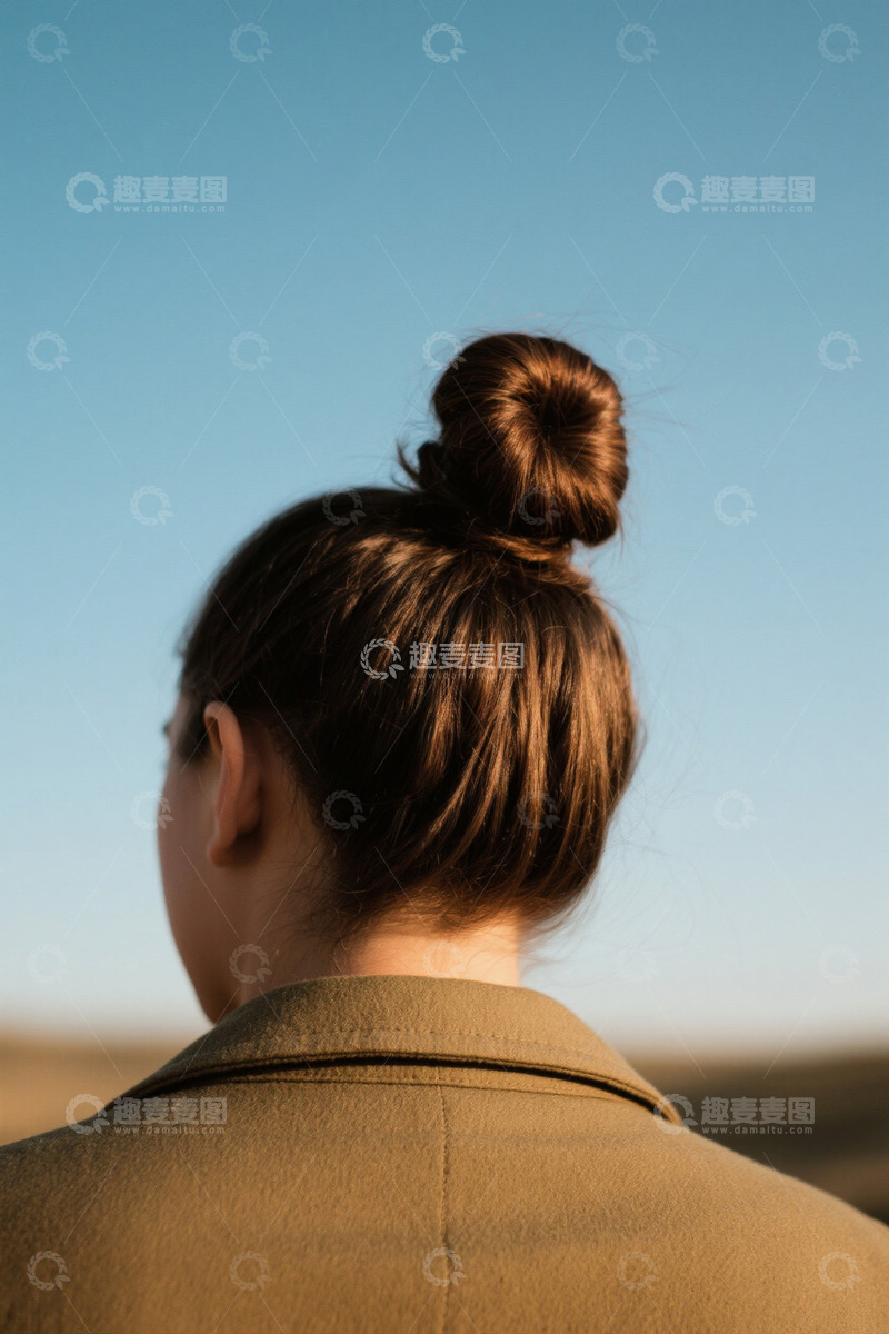 高清大图下载【趣麦麦图】女子背影扎发眺望远方
