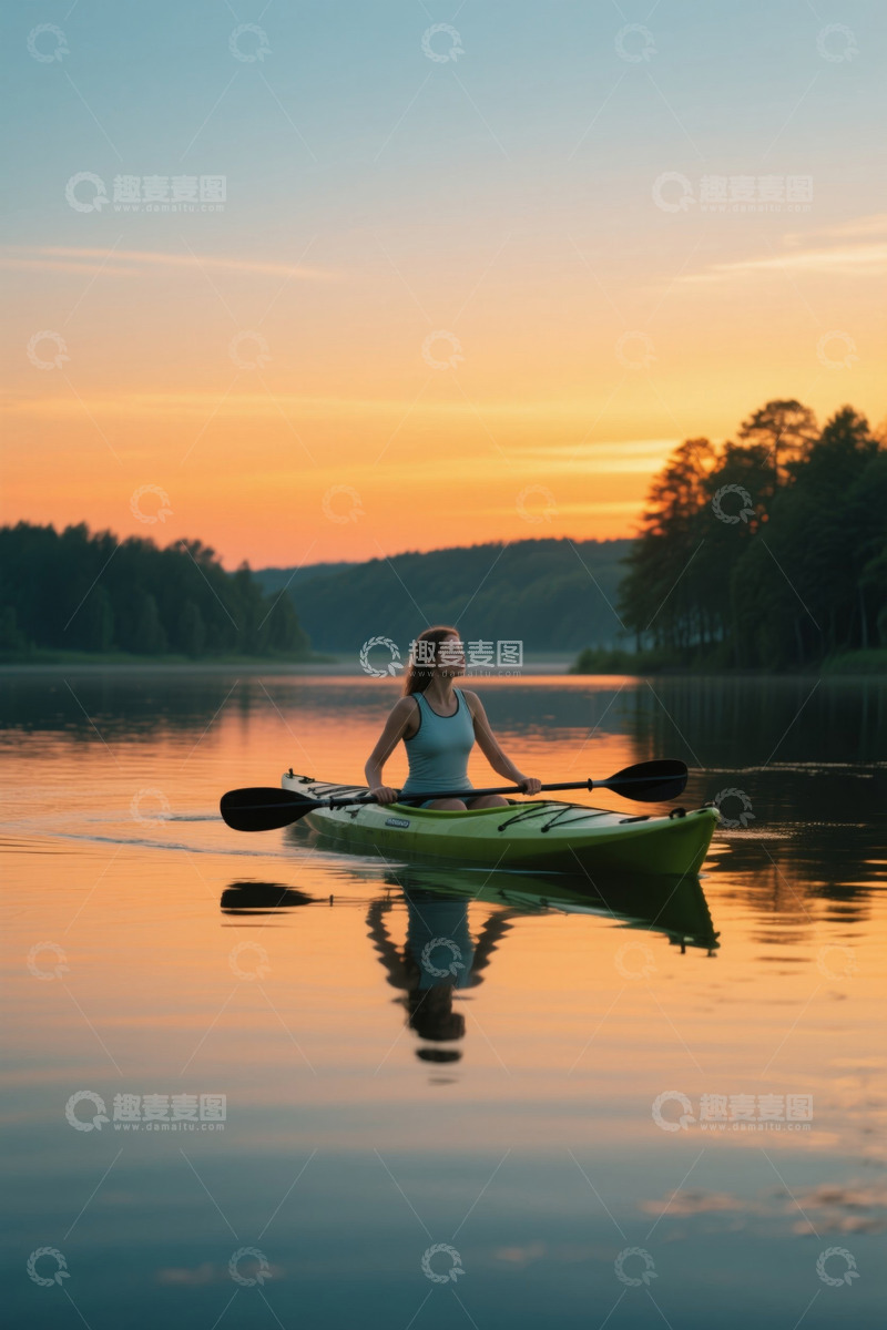 高清大图下载【趣麦麦图】落日余晖下独享平静湖面