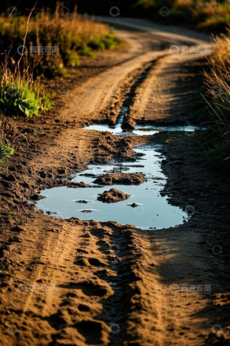 高清大图下载【趣麦麦图】户外泥泞道路与积水景观