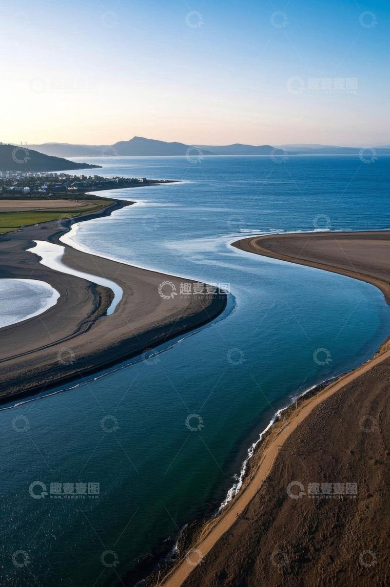高清大图下载【趣麦麦图】海滨河口鸟瞰自然风光