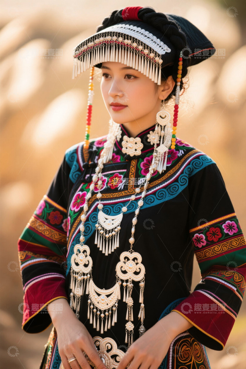 高清大图下载【趣麦麦图】苗族女子传统服饰写真