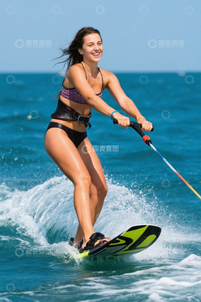 高清大图下载【趣麦麦图】快乐女孩水上滑板运动