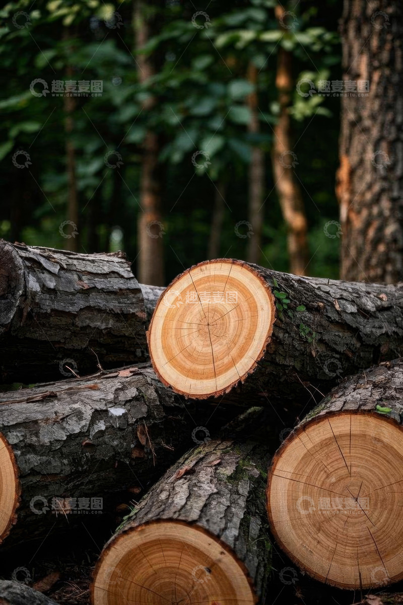 高清大图下载【趣麦麦图】森林中堆放的原木素材