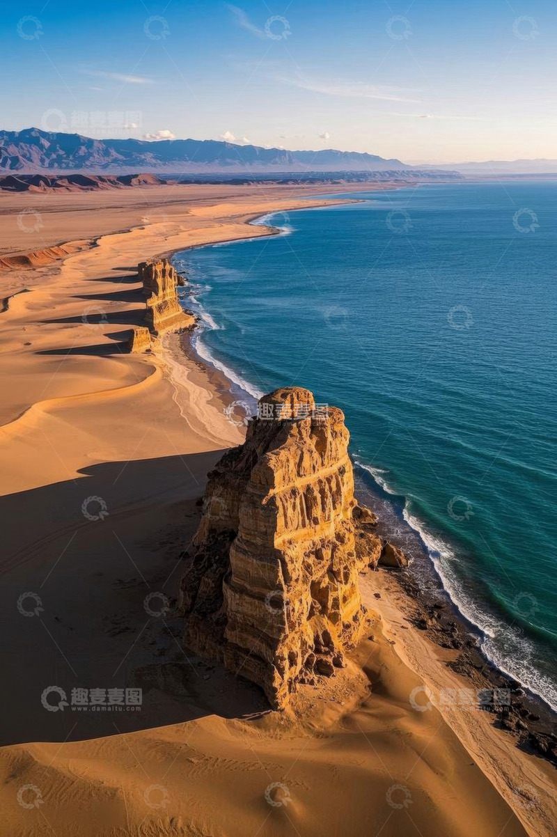 高清大图下载【趣麦麦图】沙漠海岸边的壮观岩石景观