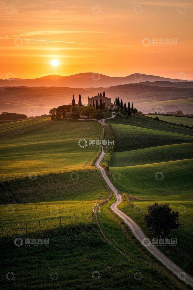 高清大图下载【趣麦麦图】托斯卡纳田园日落风景