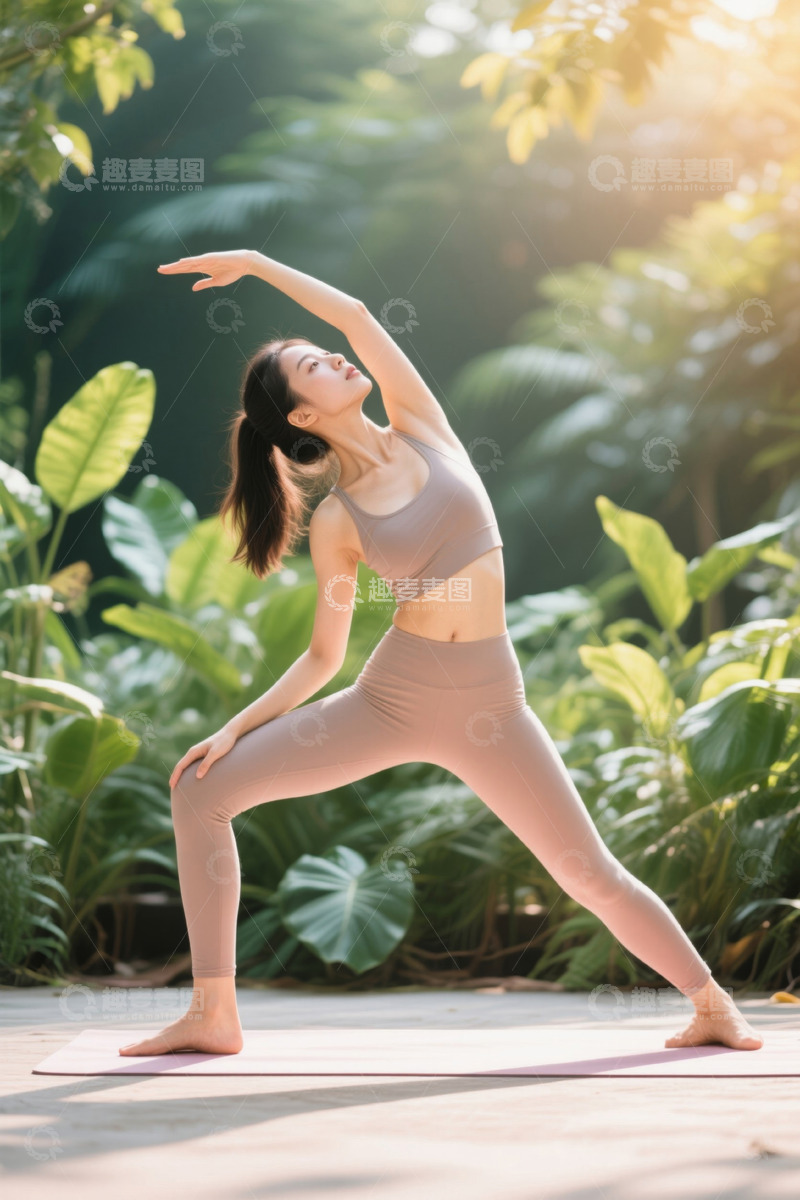 高清大图下载【趣麦麦图】户外瑜伽练习女子舒展身姿