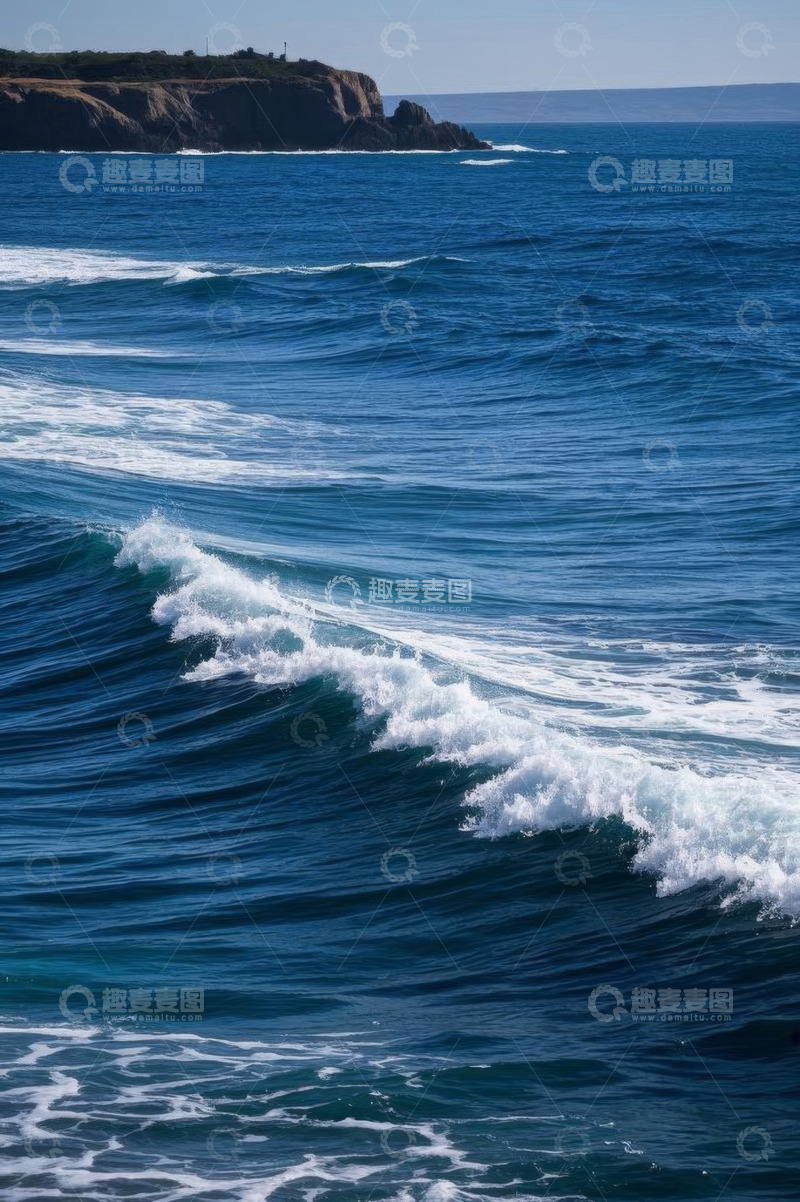 高清大图下载【趣麦麦图】蓝色海洋海浪与岸边礁石景观