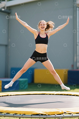 快乐女孩蹦床运动活力四射