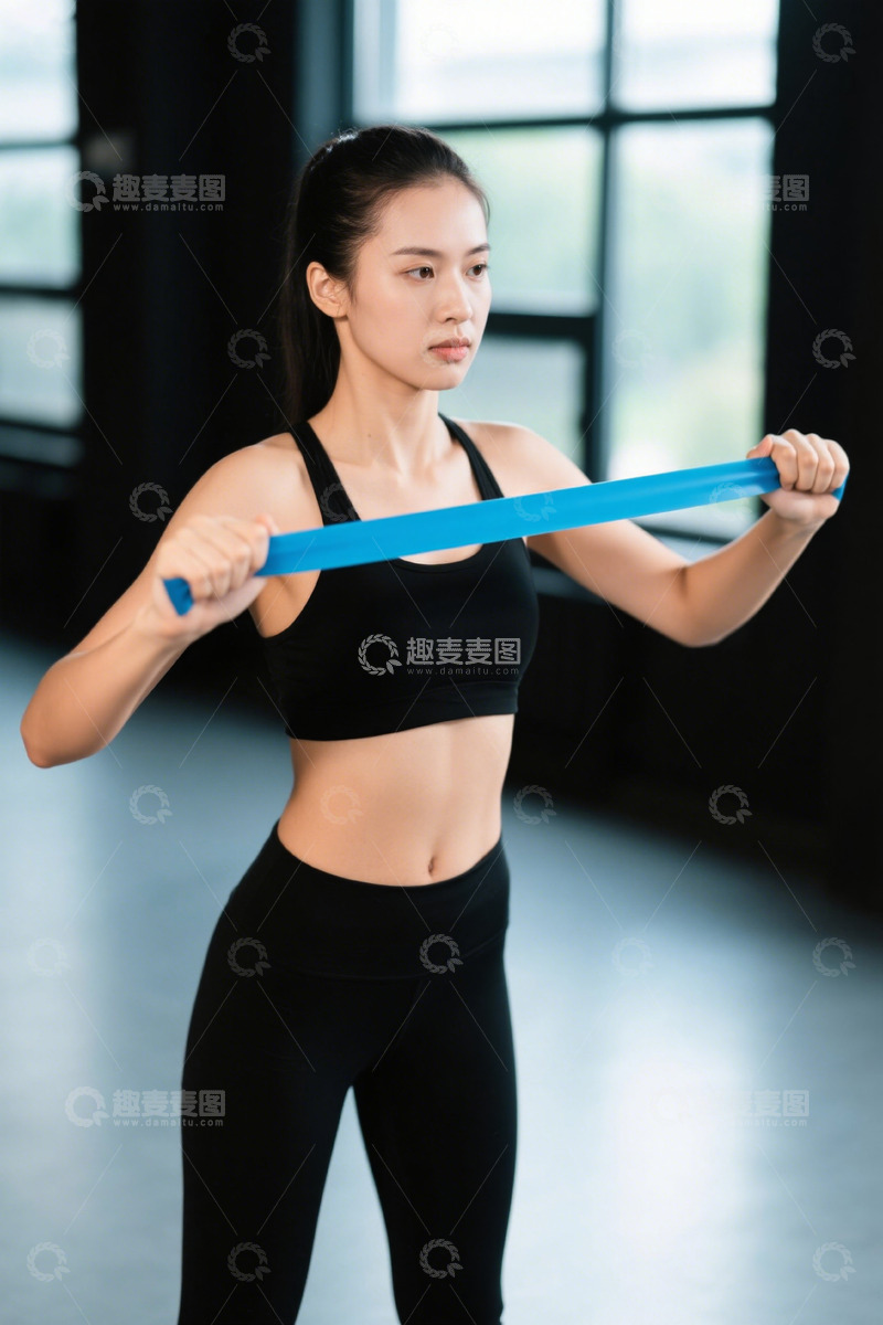 高清大图下载【趣麦麦图】健身房里年轻女子健身锻炼