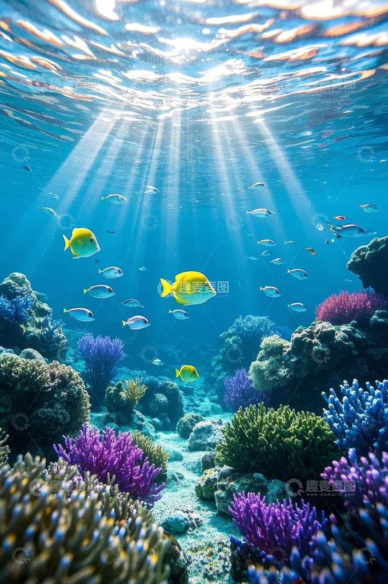高清大图下载【趣麦麦图】水下海洋珊瑚与游动的鱼