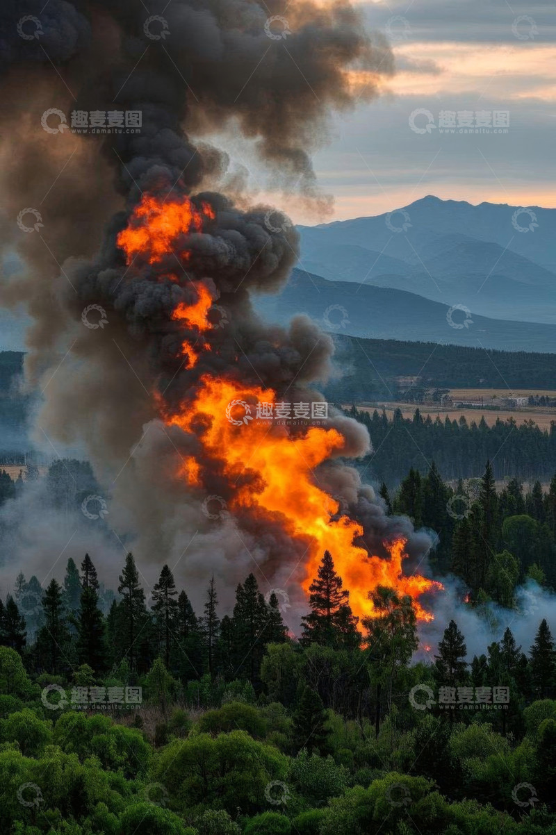 高清大图下载【趣麦麦图】山林野火浓烟滚滚景象