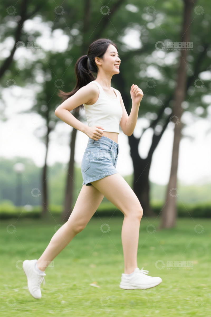 高清大图下载【趣麦麦图】年轻女子公园跑步活力四射