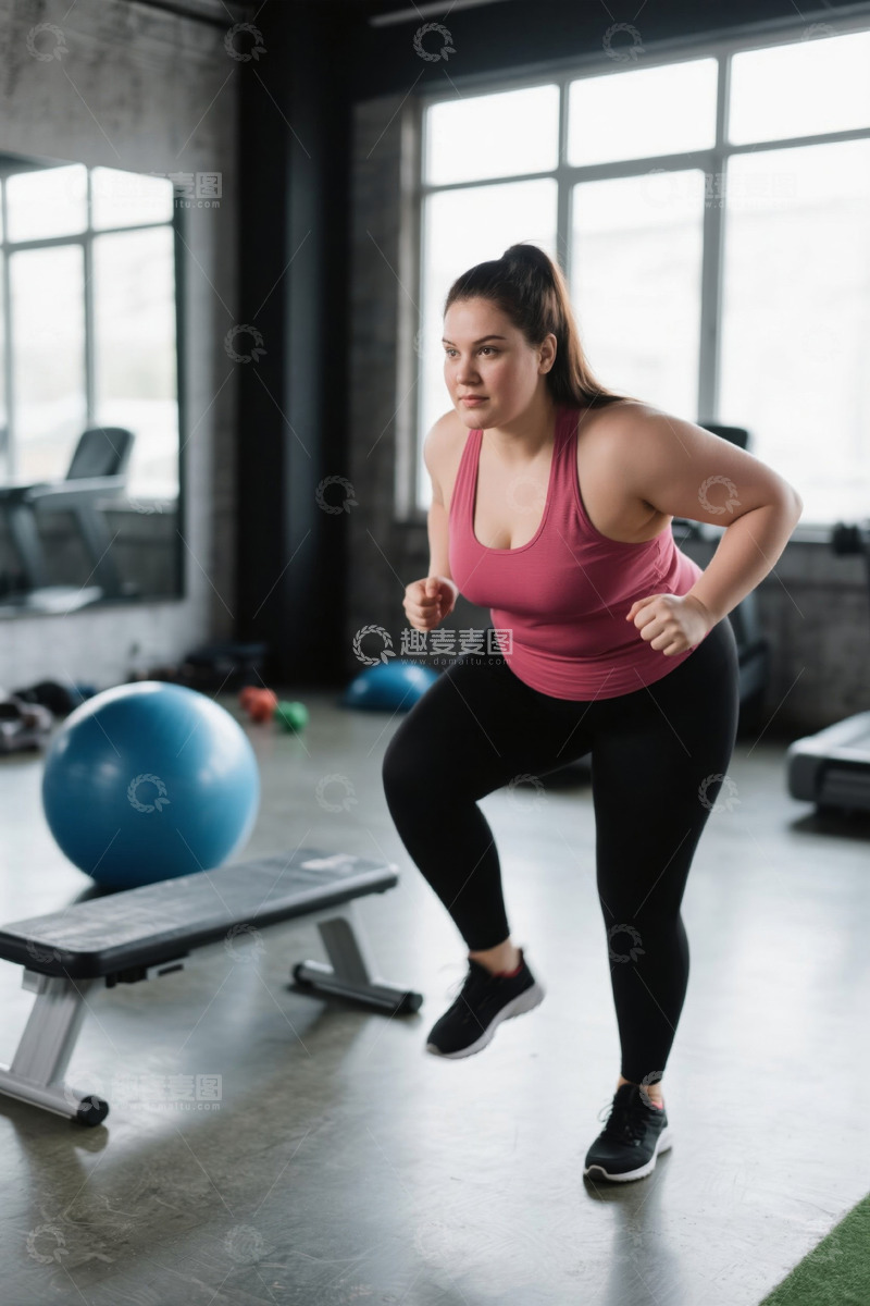 高清大图下载【趣麦麦图】健身房里运动的丰满女子