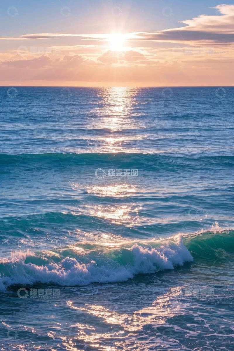 高清大图下载【趣麦麦图】海上日出海面波浪景象