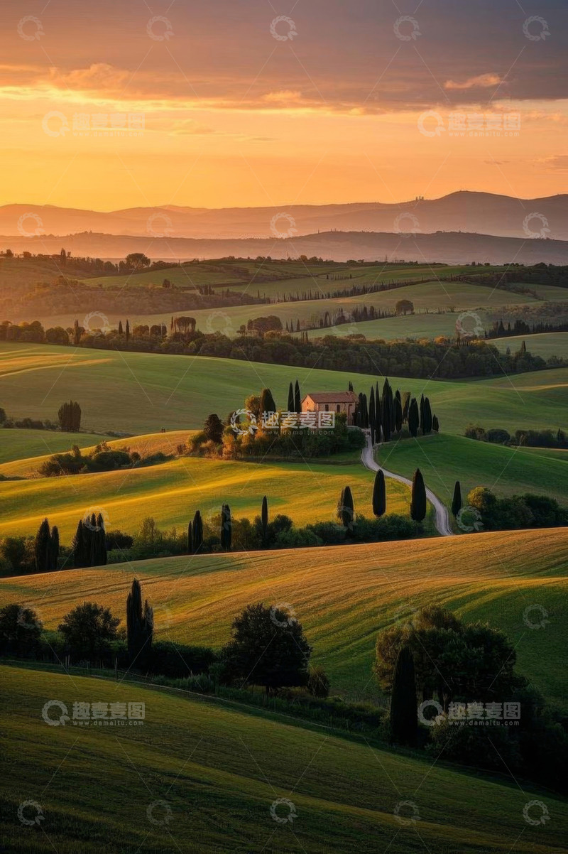 高清大图下载【趣麦麦图】托斯卡纳田园风光日落景致