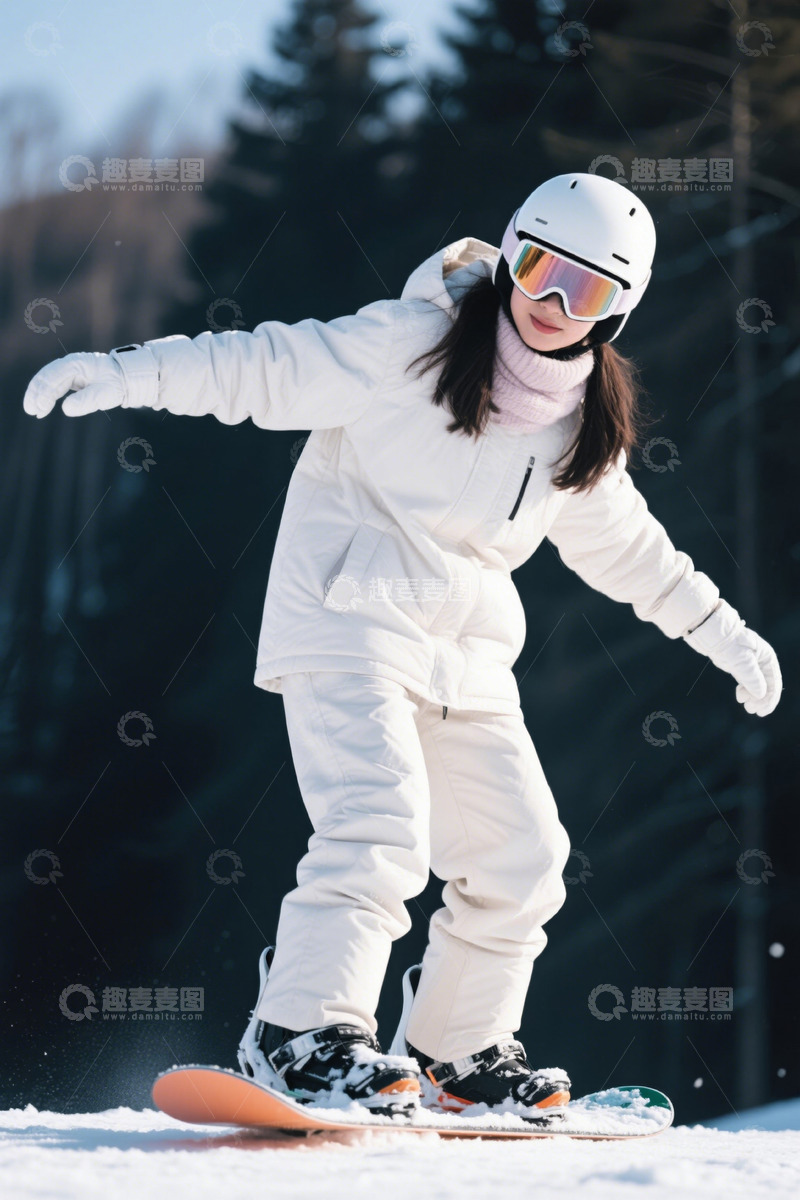 高清大图下载【趣麦麦图】滑雪少女冬日雪场英姿飒爽