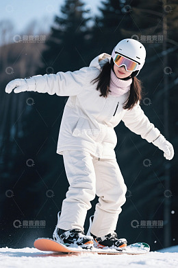 滑雪少女冬日雪场英姿飒爽