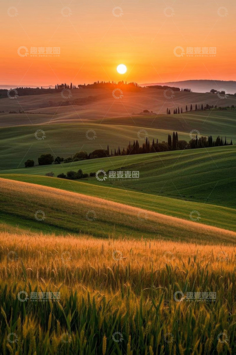 高清大图下载【趣麦麦图】田园日落时分的自然风光