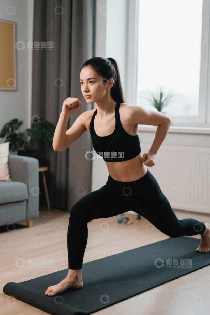 高清大图下载【趣麦麦图】居家健身的年轻女子