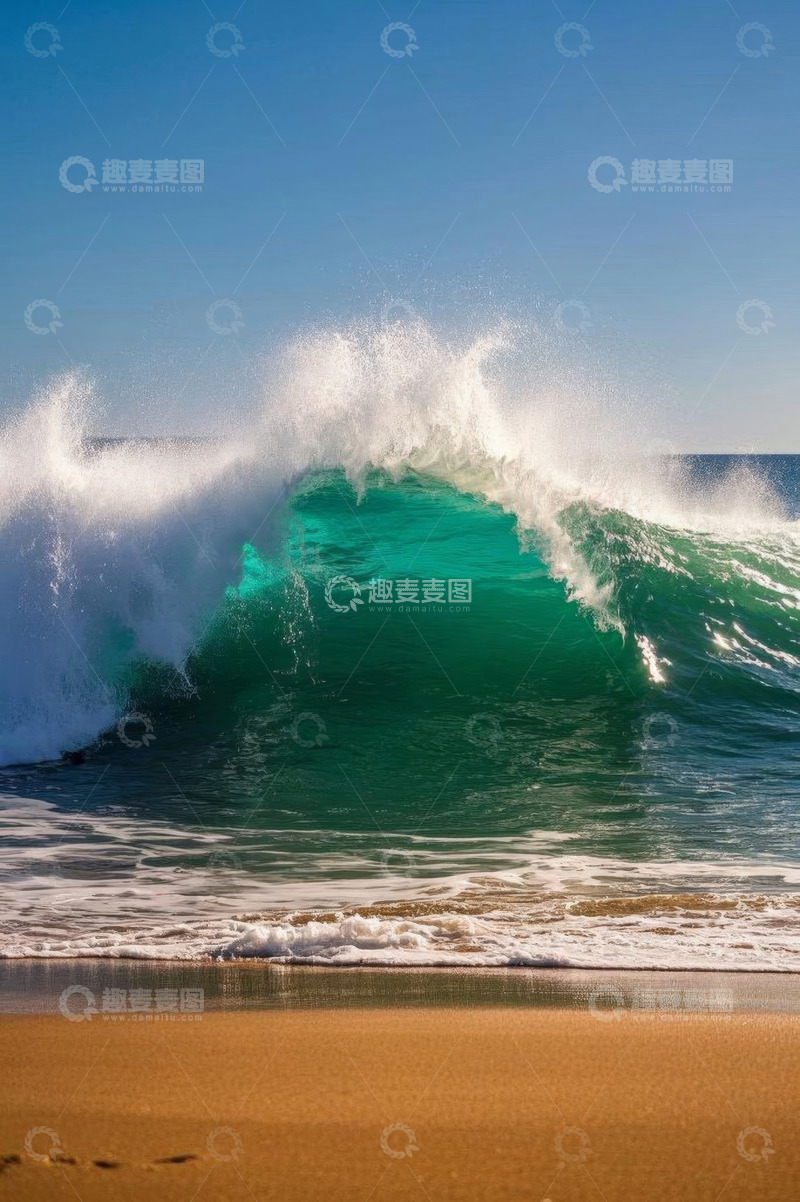 高清大图下载【趣麦麦图】海浪拍打沙滩景象