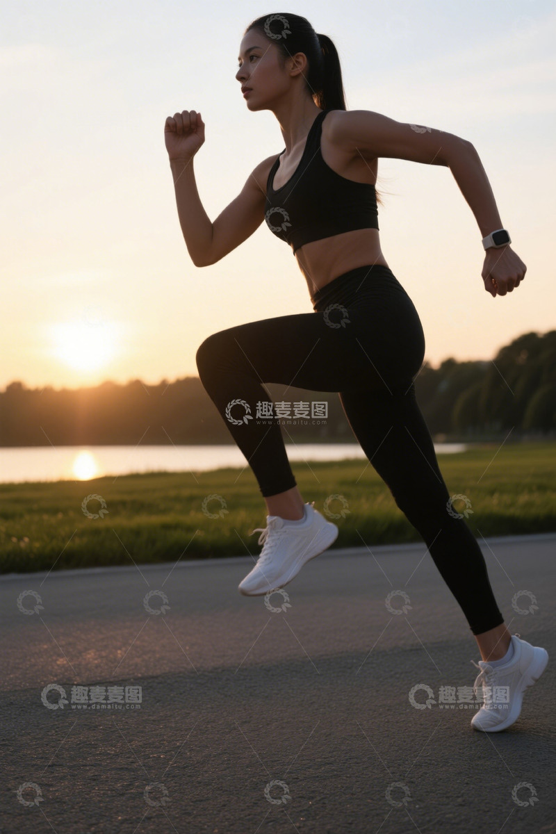 高清大图下载【趣麦麦图】傍晚跑步的年轻女子活力四射