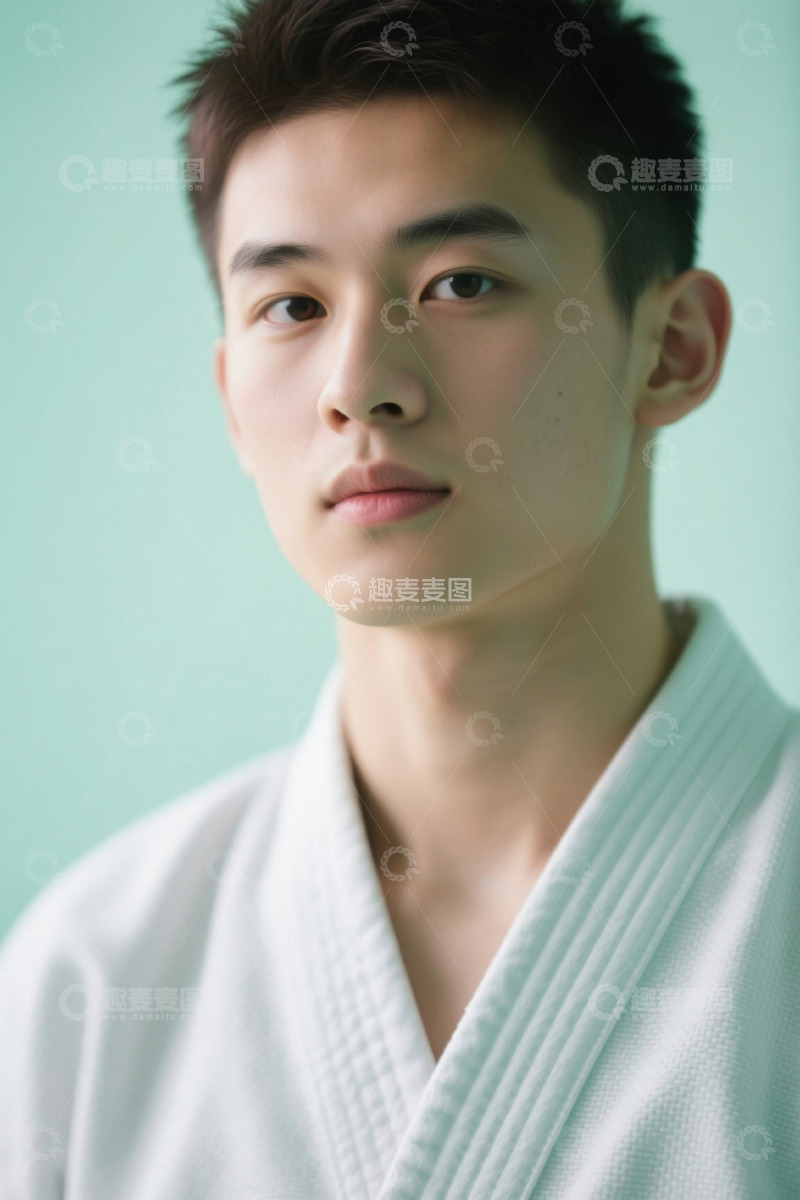 高清大图下载【趣麦麦图】穿着白色练功服的年轻男子