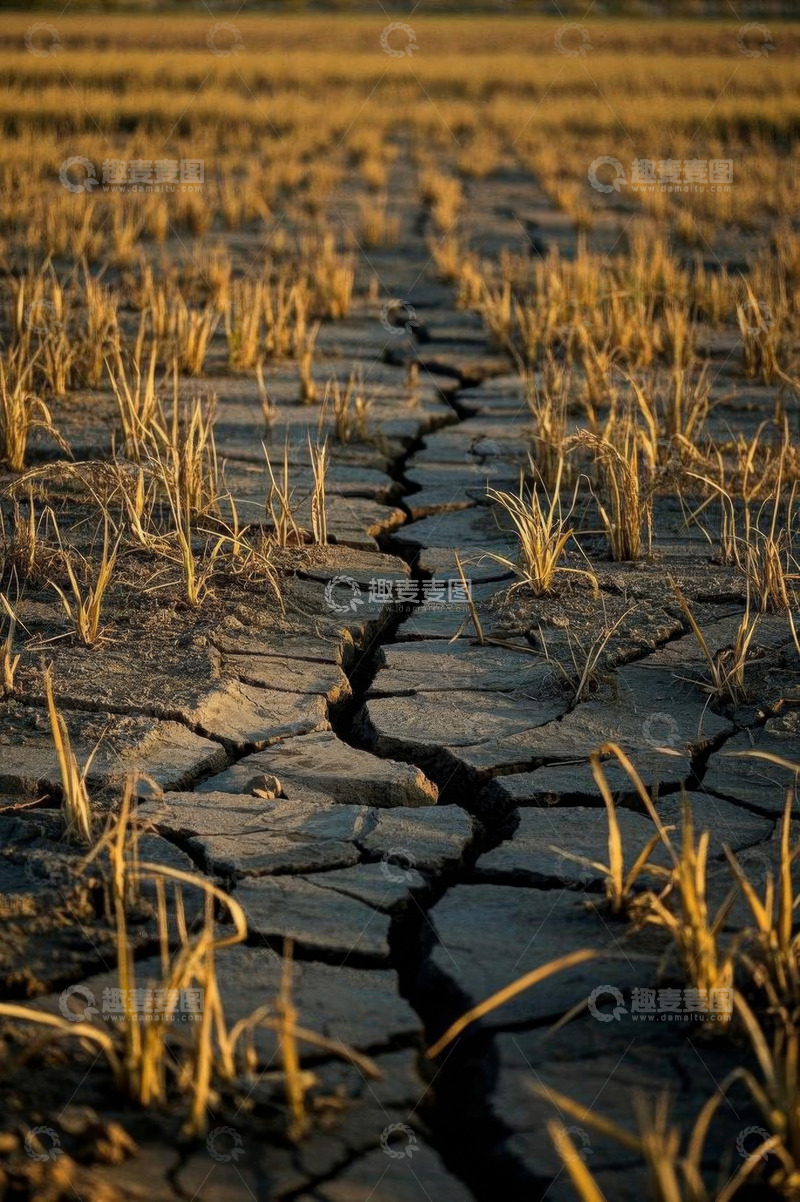 高清大图下载【趣麦麦图】干旱土地上干裂地面与稀疏植物