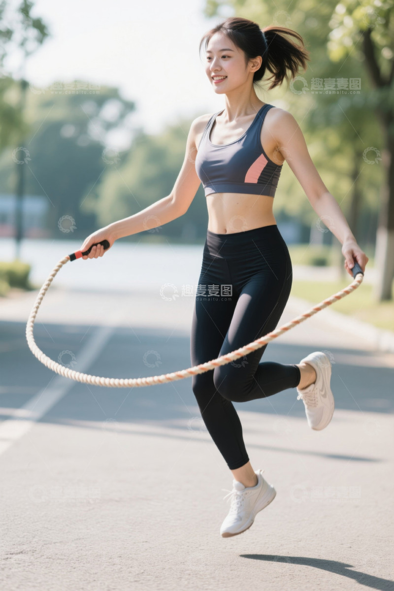 高清大图下载【趣麦麦图】活力女生跳绳运动场景