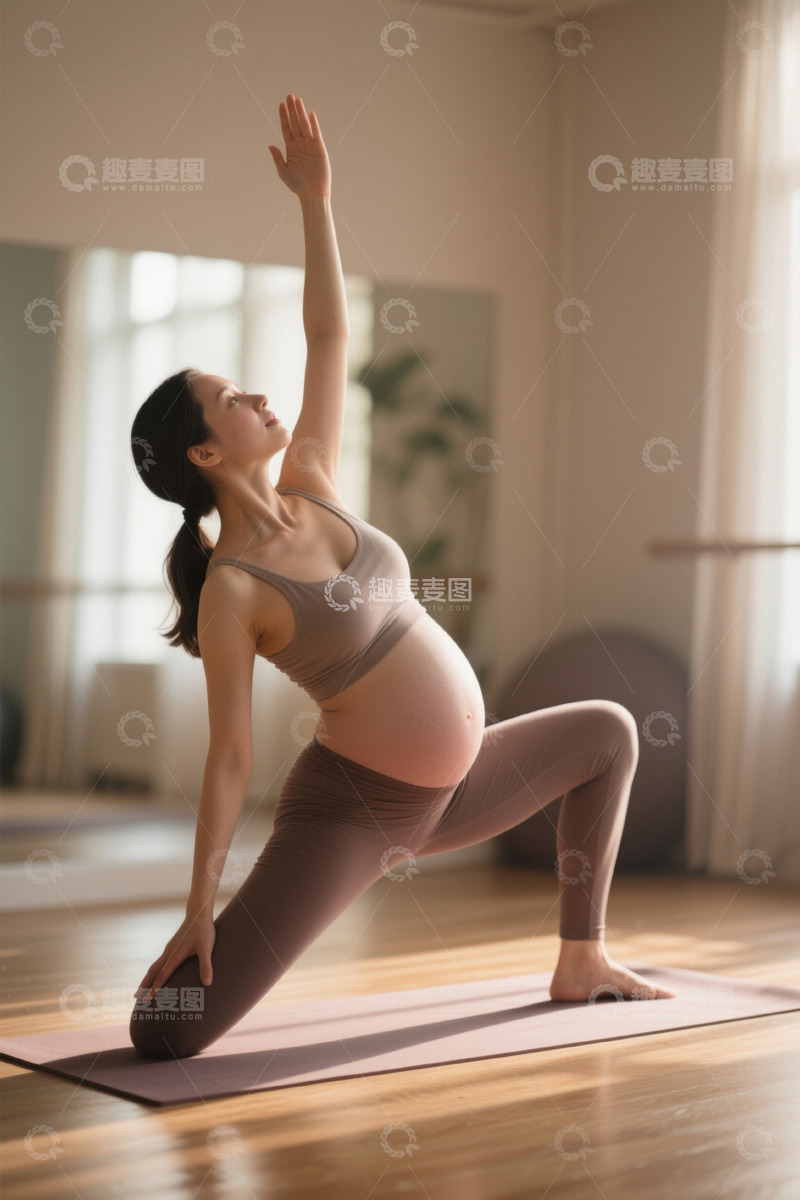 高清大图下载【趣麦麦图】孕妇瑜伽练习舒展身姿