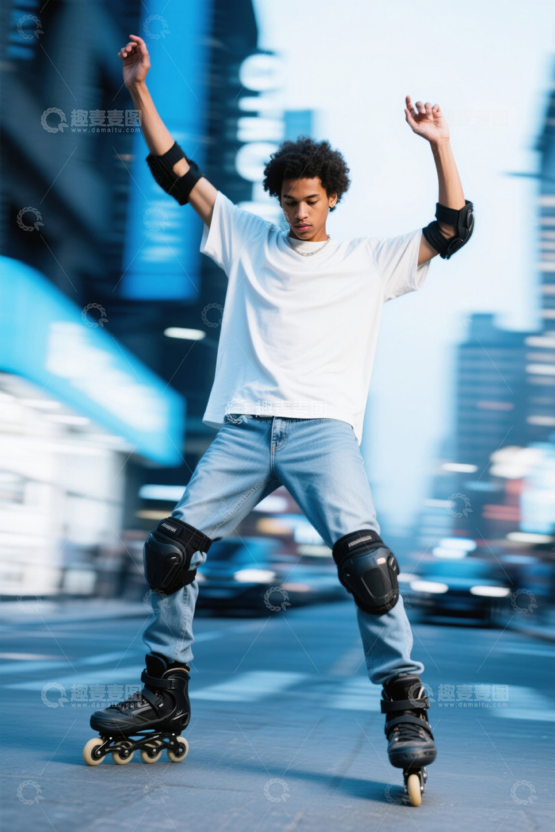 高清大图下载【趣麦麦图】年轻人城市街头玩滑轮鞋