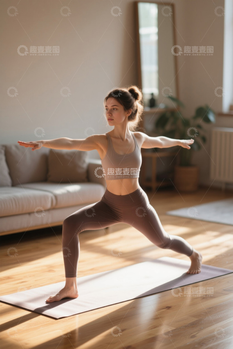 高清大图下载【趣麦麦图】瑜伽练习女性在家中运动