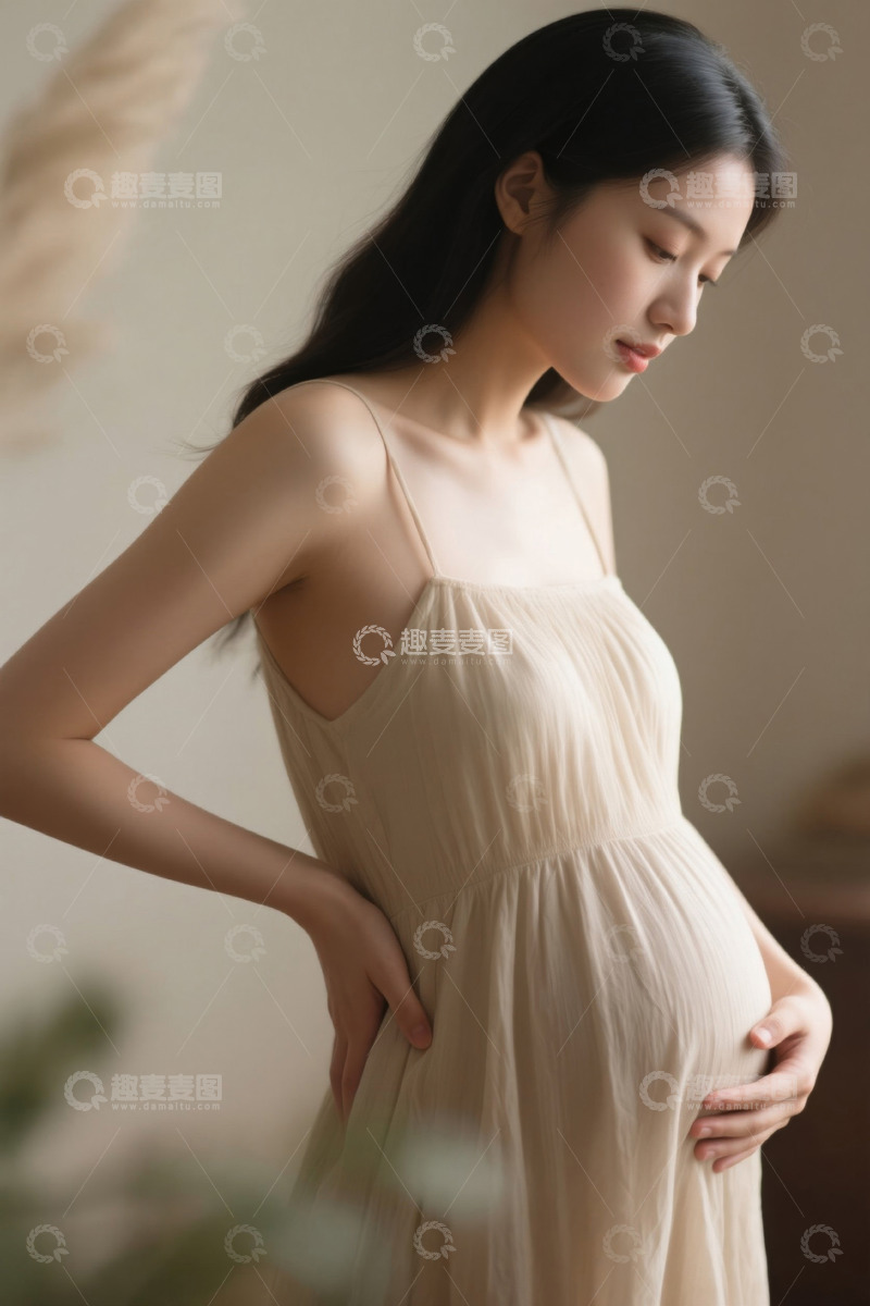 高清大图下载【趣麦麦图】温柔孕妇轻抚孕肚写真