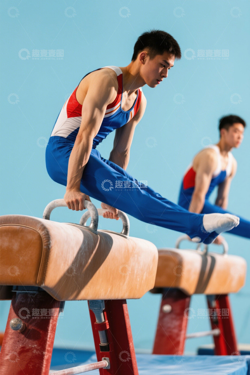 高清大图下载【趣麦麦图】体操运动员在鞍马上的精彩瞬间
