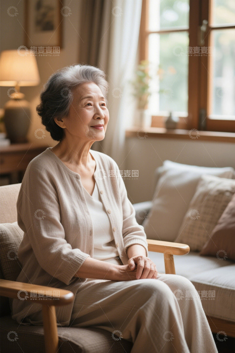 优雅的老年女性坐在椅子上沉思
