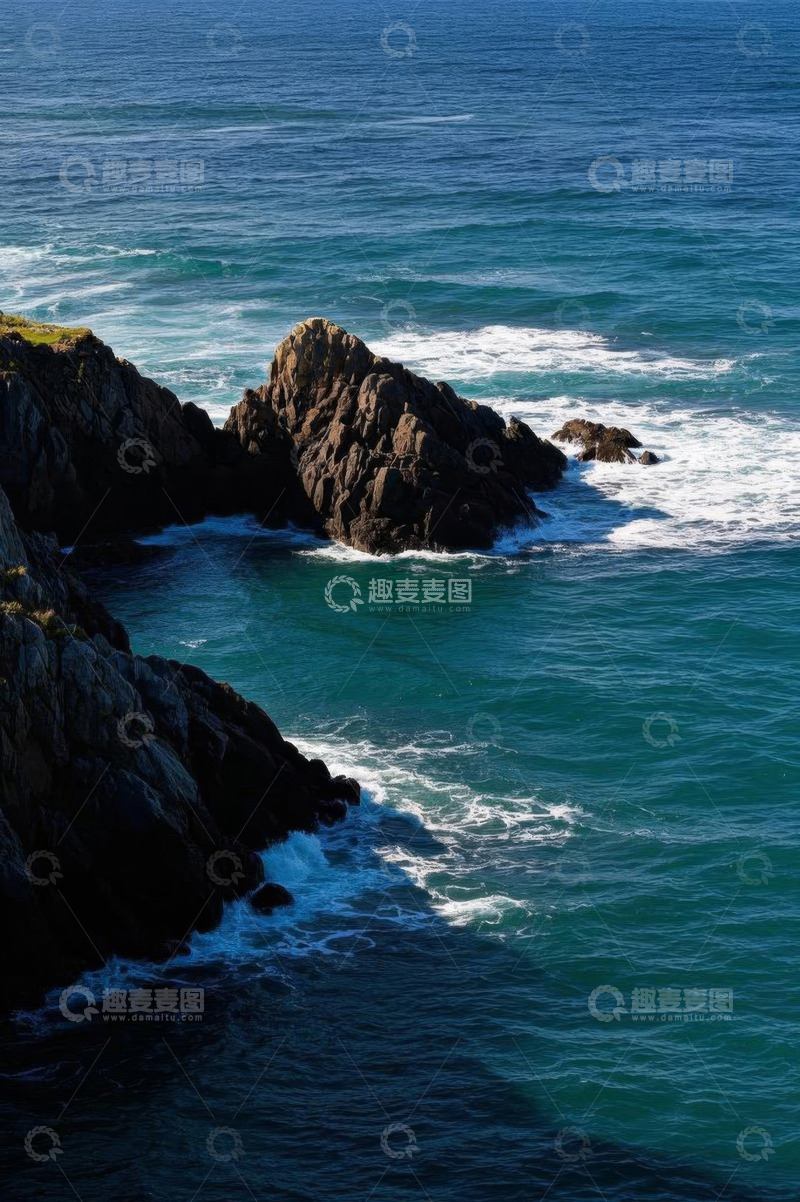 高清大图下载【趣麦麦图】海岸边海浪拍打岩石景象