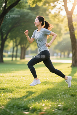 阳光下奔跑的年轻女子